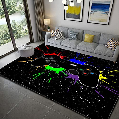 Xisnuient Gamer Controller Teppiche Rutschfeste Fußmatte Runner Teppich für Wohnzimmer Schlafzimmer Kinder Spiel Krabbelmatte Teenager Junge Graffiti Spielkonsole Großer Rugs (Schwarz,120x160 cm)