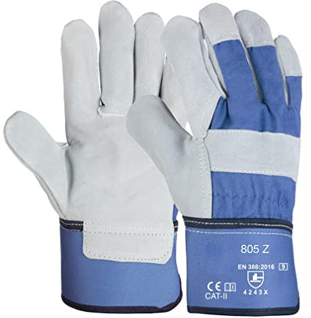 DOJA Barcelona | Stoff Leder Arbeitshandschuhe | 3 Paar | Lederhandschuhe Gr 9/L | Mechaniker Schutz Handschuhe | Gartenhandschuhe, Montagehandschuhe, Schutzhandschuhe, Industriehandschuhe