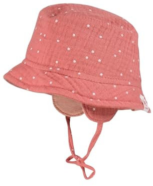 maximo GOTS Baby-Hütchen,Ohrenklappen Musselinstoff, Liegeeinsatz, Bindeband Made in Germany 39 Rust-weiß-Punkte