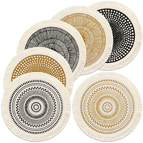 Weldomcor Tischsets Abwaschbar 6er Set Tischsets Rund Gewebte Platzsets Untersetzern Platzdeckchen rutschfest Teller-Untersetzer für Küche Esszimmer Hochzeit Bauernhaus Tisch Dekoration