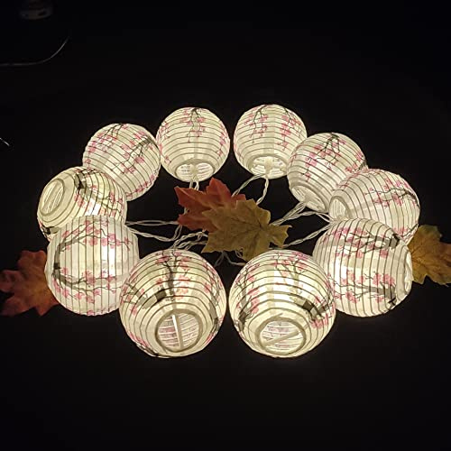 JYWJ Sakura (Cherry) Flowers White Color Chinese/Japanese Small Paper Lantern/Lamp 3 Diameter LED String Light Length 78.7 2-AA Battery Powered & USB Charger Gift for Kids (Pink)