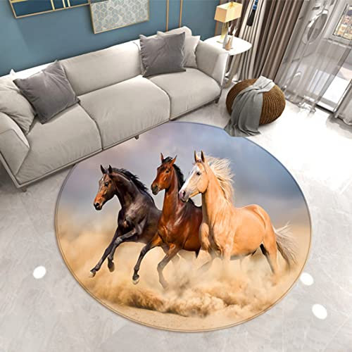 Runder Teppich 3D Tier Pferd Drucken Moderner Wohnzimmer Dekor Flanell Rug Schlafzimmer Küche Esszimmer Badezimmer rutschfeste Matte Spielstuhlmatte Krabbeldecke Für Kinder (Farbe 6,120cm)