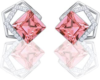 Sahallo Ohrringe Ohrstecker modern Damenohrringe 925 Sterling Silber pinker Kristall Geometrie Anhänger Modeschmuck mit Ohrringe Schmuckkästchen stylisches Geschenk Ohrschmuck Damen Frauen