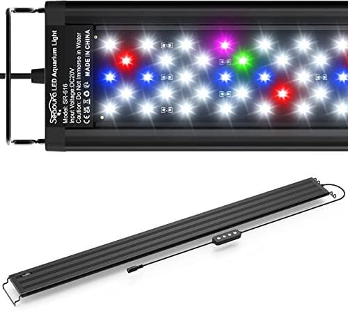 SEAOURA Led Aquarium Light for Plants-Full Spectrum Fish Tank Light with Timer Auto On/Off, Adjustable Brightness, White Blue Red Green Pink LEDs with Extendable Brackets for Freshwater (91-106cm)