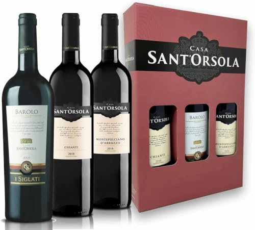 Casa Sant'Orsola - Vino Rosso Confezione Regalo, Barolo D.O.C.G. Siglati, Chianti D.O.C.G., Montepulciano d'Abruzzo D.O.C., Gusto Secco, 3x750 ml