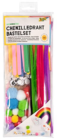 folia 93501 - Chenilledraht Bastelset Rainbow für Kinder und Erwachsene, wiederverschließbares Täschchen mit vielen Utensilien zum Gestalten kleiner Chenille-Figuren