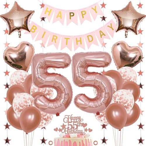 Jxuzh 55. Geburtstag Dekoration Mädchen Deko 55. Geburtstag Mädchen Luftballon 55. Geburtstag Rosegold Geburtstagsdeko 55 Rosegold Happy Birthday 55 Geburtstag Deko 55 Jahr Geburtstag Mädchen 33pcs