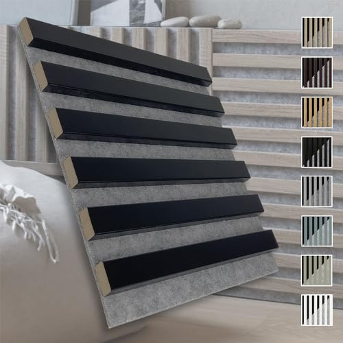 MARBET DESIGN Akustikpaneele Akustikquadrate 30x30cm Wandverkleidung Holz - (1 Paneel, grau - schwarz matt) Paneele Akustikfilz Lamellendekor Schallschutz