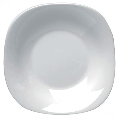 Tradineur - Plato hondo de cerámica modelo Parma, resistente, vajilla de cocina, apto para lavavajillas y microondas (Blanco, 22,3 x 22,3 cm)