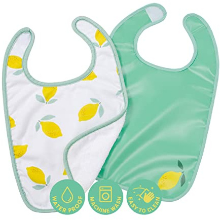 BabyToLove Set of 2 Bibs | Soft & Waterproof with a Hook & Loop Closure | Infant & Toddler Mealtimes