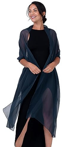 BlackButterfly Satin Seidig Braut Hochzeit Party Abend Schultertuch Pashmina Umhängetuch (Nachtblau, 60CM X 240CM)