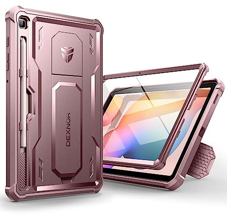 Dexnor for Samsung Galaxy Tab S6 Lite Case, [Built in Screen Protector and Kickstand] Heavy Duty Military Grade Protection Shockproof Protective Cover for Samsung Galaxy Tab S6 Lite - Pink