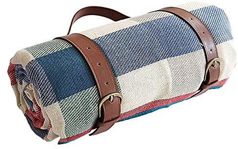 QUNINE Picknickdecke, große Faltbare wasserdichte Strandmatte für den Außenbereich, Campingmatte mit Lederriemen, für Parks und Rasen,+200 * 200 cm