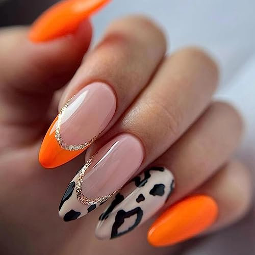 Lot de 24 Faux Ongles Français Amande Ballerine Couverture Complète Acrylique Capsules Ongles Ovale Naturel Ongles à Coller pour Femmes et Filles 12 Tailles