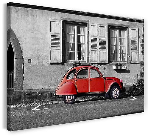 Printistico Leinwandbild (120x80cm) Roter Käfer in Italien, Schwarz Weiß, Black and White, Fotografie, Dekoration für Zuhause, Wandbild klein bis XXL, echter Holz-Keilrahmen inkl. Aufhänger