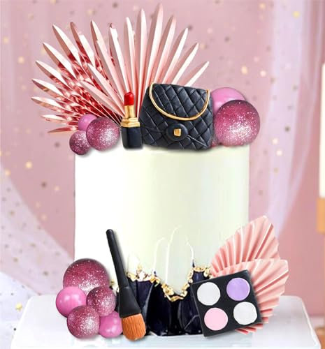 JeVenis Glamour Party Decorations - Pink Girl Birthday Cake Toppers with Balls, Palm Leaves & Spa Themes