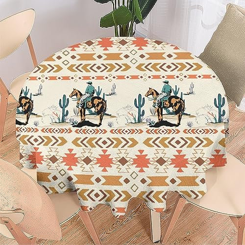 COALHO Retro-Western-Cowboy, maschinenwaschbar, Tischdekoration, rustikaler Boho-Stil, Cowboy-Reiten, tropischer wilder Kaktus, schützt den Tisch, leicht zu reinigen, 153 x 153 cm