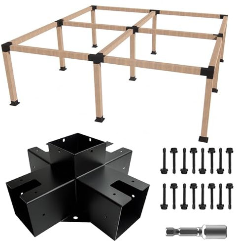 ITeVe.GD Support de pergola à 5 voies, support en acier galvanisé pour bois de 10,2 x 10,2 cm (8,9 x 8,9 cm), support de bricolage en métal pour tonnelles extérieures, porches avec vis – 1 lot