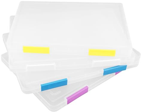 Kaizuca A4 Storage File Boxes(4 pack), Transparent Plastic Portable Archive Box,Organise and Store Documents, Artwork, Photos, Stationery and Hobby Tools