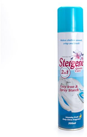 Stergene Gentle Care Easy Iron & Spray Starch – Smooth & Crisp Finish, Reduces Wrinkles, Refreshing Fragrance, Silicone-Infused for Effortless Ironing, Protects Against Dirt & Water, 300ml