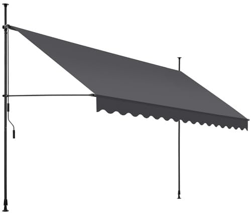 TecTake® Toldo Terraza Manual Regulable en Altura con Manivela, Toldo Balcón sin Taladros, Toldo Extensible Terraza, Resistente a Rayos UV, Protección Solar y Repelente al Agua - 400 cm - Negro/Gris