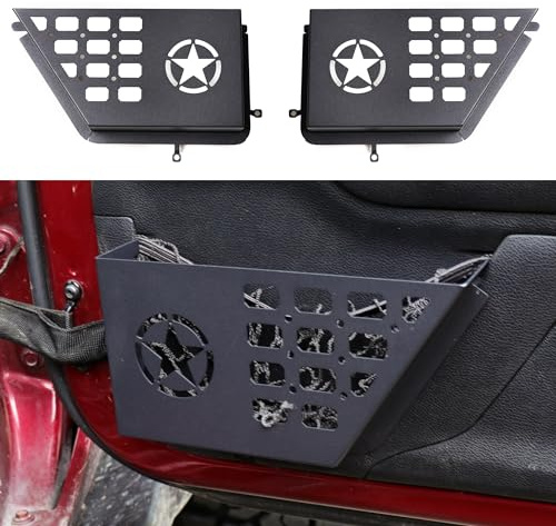 RERPRO Vordertür-Aufbewahrungstaschen, Organizer-Box für Jeep Wrangler JK JKU Unlimited 2/4-Tür-Einsatz, Aufbewahrungserweiterung, Innenzubehör, 2 Stück, schwarzes Metall mit Stern