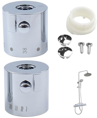 Chrome Finish Thermostatic Shower Mixer Knob - 1 Pair Temperature Control Handle for Bathroom & Kitchen