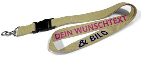 Kiwistar UG - Schlüsselband 25 mm - natur - bedruckt mit Ihrem eigenen Schriftzug und Foto - individuell personalisiert - Lanyards Geschenkartikel Wunschtext