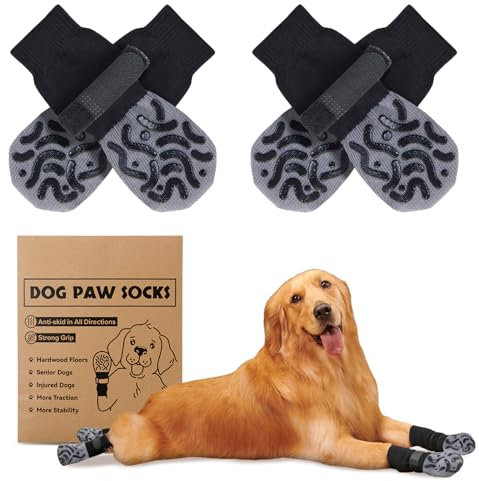 2 Paar Anti-Rutsch-Hundesocken, Weiche Socken für den Pfotenschutz von Hunden mit verstellbarem Klettverschluss für Innenbereich