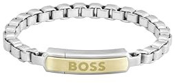 BOSS Jewelry Men's DEVON Collection Chain Bracelet in Stainless Steel with an Engraved Plaque - 1580597M