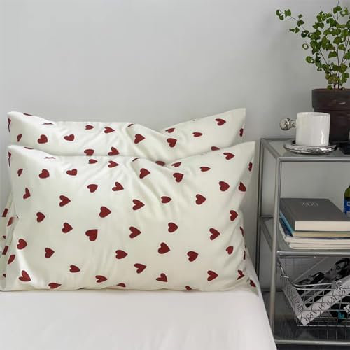 AShanlan 2er Set Kissenbezug Herzen 80x80 Rot Herz Kopfkissenbezug 80 x 80 Rot Weiß Kissen Bezug 80x80cm Herzchen Dekorative Kissenhülle Doppelpack Polsterbezug Pillow Case Pillow Cover