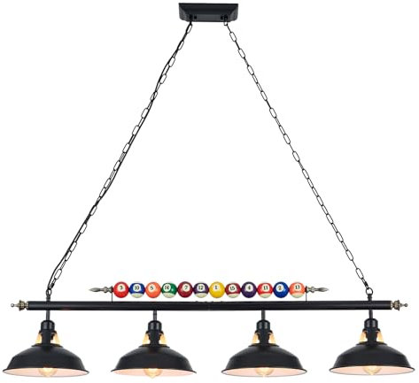 KEELED Billard Lampe mit 4 Matt Metallschirmen, 127cm, Schwarz, Perfekt für 7'-8' Billardtisch, Snooker-Tisch, Kücheninsel, Esszimmer (E27 Glühbirne Nicht Inbegriffen)