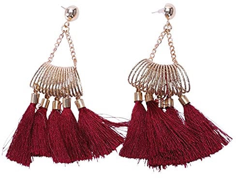 iFutniew Fan Earrings Statement Wedding Dangle Long Earrings for Women Wine Red