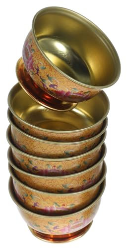 LABRIMP 7pcs Water Bowl Retro Decor Cup Offering Bowl Chinese Tea Cup Vintage Water Glasses Ritual Worship Candle Holder Buddhist Offering Buddha Holy Alloy