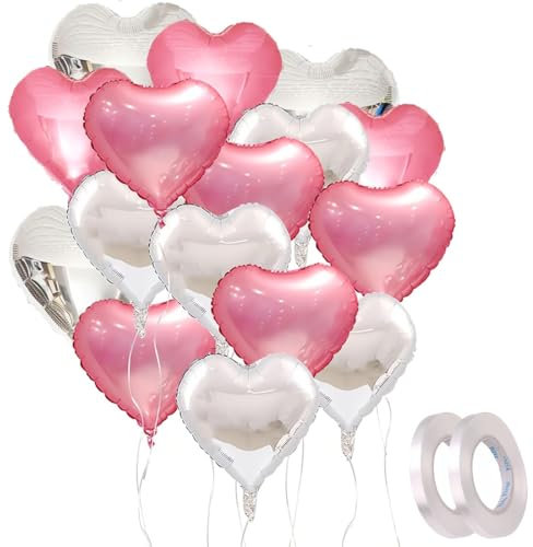 16PCS Ballons en aluminium en forme de cœur rose et argent - 45,7 cm - Pour la Saint-Valentin, un anniversaire, un mariage, une fête prénatale