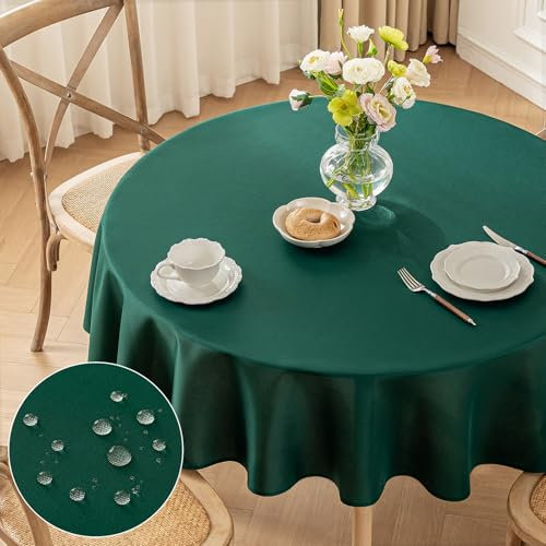 Moonooda Tischdecke Rund Grün, Φ140cm Tischdecken Waschbar Tischtuch aus Polyester, Leicht wasserabweisend mit Lotuseffekt, Dauerhaft Kratzfest für Haus, Hochzeiten, Party