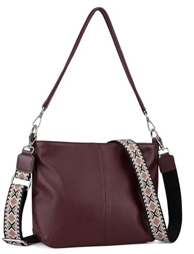 befen Umhängetasche aus echtem Leder für Damen, Schultertaschen für Damen, kleine Handtasche und Hobo-Tragetasche für Damen, mit 2 Riemen, Weihnachtsgeschenke für Frauen, burgunderrot