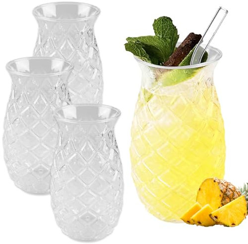 SPORWAY 4er Set Ananas Gläser: 400ml Klares Cocktailbecher mit Ananas-Relief, Wiederverwendbar Partygläser, Saftgläser, Longdrinkgläser Transparent im Sommer perfekt für zu Hause, Restaurants
