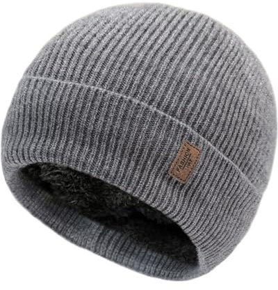 JFAN Beanie Mütze Herren Winter Unisex Wintermütze Strickmütze mit Dickem Warmem Futter Dehnbare Weiche klassisches Wollmütze Warme Fleece Laufmütze Beanie Damen für Winter & Herbst,Grau