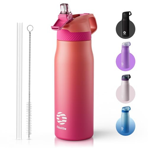 Fjbottle Gourde Isotherme en Acier Inoxydable Bouteille d'eau avec Paille pour le Sport et les Voyages, Anti-fuite, sans BPA, 550/710 ml