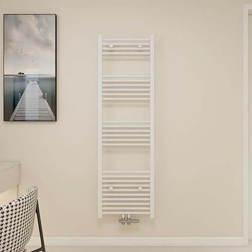 Radiateur eau chaude blanc vertical classique basse température avec tubes ronds en acier chauffage central H.160 x L.50 cm