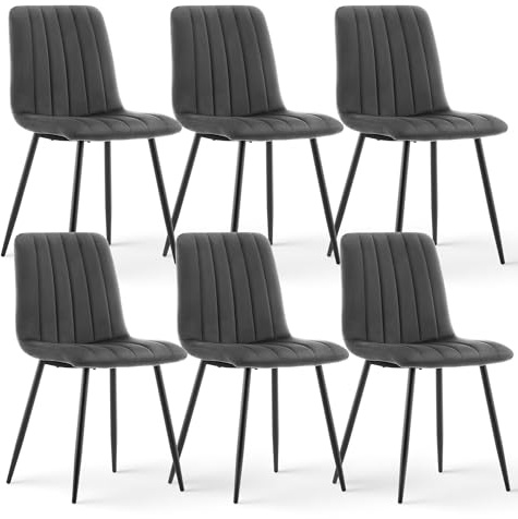 CLIPOP Esszimmerstühle 6er Set,Samt Gepolsterte Küchenstühle mit Stabilen Metallbeinen, Lounge Wohnzimmerstuhl für Zuhause, Büro und Hotel (6er Set, Grau)