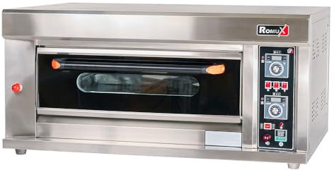 Romux® Forno per pizza industriale semplice a gas 4x32 cm con pavimento in ceramica refrattaria e termostato di qualità | Temperatura max 400°C - 10000W | Forno professionale per bar e ristoranti