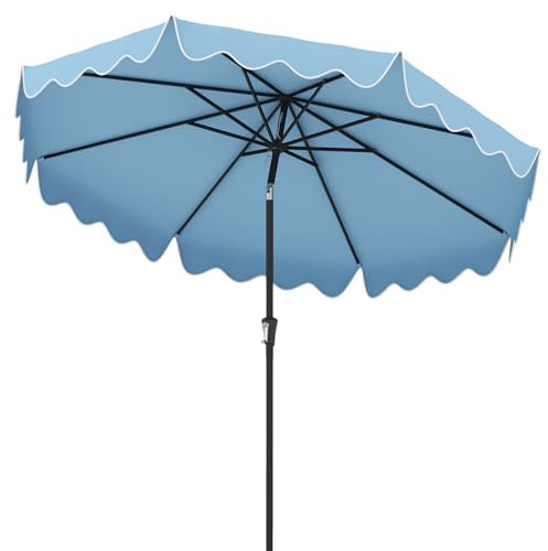 GYMAX Ombrellone da Giardino 270 CM, Bordo Arricciato, Ombrellone con Inclinazione a Pulsante, Manovella, 8 Stecche, Telo Resistente allo Sbiadimento, Terrazzo, Cortile, Piscina, Patio (Stile 1,Blu)