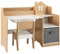 GYMAX Kids Desk and Chair Set, Children Writing Table with Drawer, Open Shelves and Storage Bin, Wooden Student Study Desk Set for Boys Girls, 94 x 40 x 76cm (White + Natural)