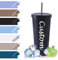 Tazza Termica Personalizzata con Cannuccia e Coperchio Antigoccia, Tumbler da Viaggio in Acciaio Inossidabile 304, Regalo Compleanno Personalizzato per Donne, Uomini (Nero, 500ml)