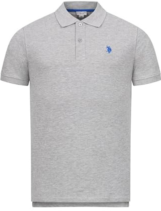 U.S. Polo Assn. Herren Poloshirt (S-3XL) Basic Kurzarm Pique Polohemd P001 - Grau-Melange-Royal Größe XXL - Gr. 2XL