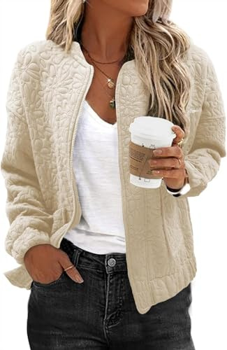 ELFIN Bomberjacke Damen Kurze Blouson Jacke Fliegerjacke Herbst Übergangsjacke Sweatjacke Coat (L, Aprikose)