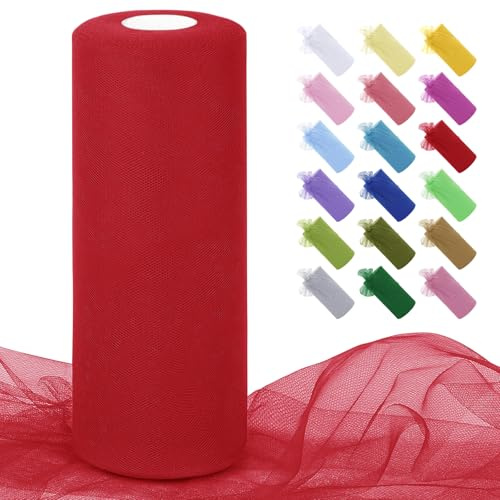 Uiopa Rouleau de Tulle Rouge 30cm x 91m Tulle Mariage Polyester Maille Tissu Ruban Mariage pour Tutu Jupe, Emballage Cadeau, Deco Chaise, Deco Fête, Artisanat