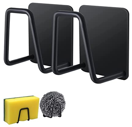 Telivava Schwammhalter für Küchenspüle (2 Pack), stark klebender Spülbecken-Schwammhalter, Halter aus Edelstahl SUS304 für Küchenzubehör – wasserdicht und schnelltrocknend (schwarz)